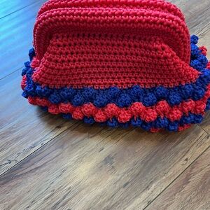 Red and Blue Crochet Handbag